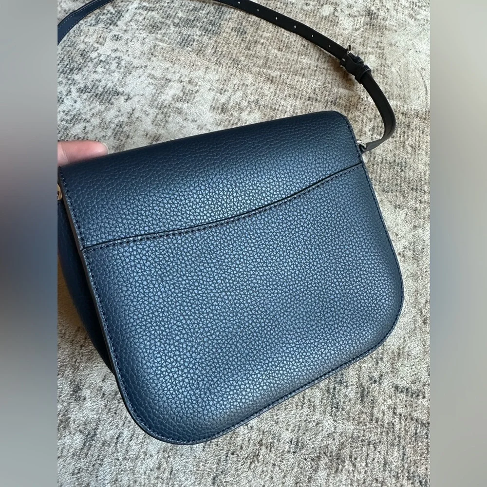 Michael Kors Emilia Small Saddle Flap‎ Crossbody Bag Navy Blue OS